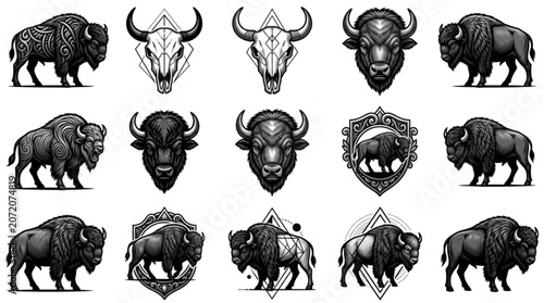 Foto Bison and bull illustrations set.