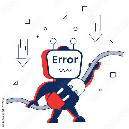 artificial intelligence system repair concept, smart robot repairing broken connection vector icon design, fixing website software bugs stock illustration