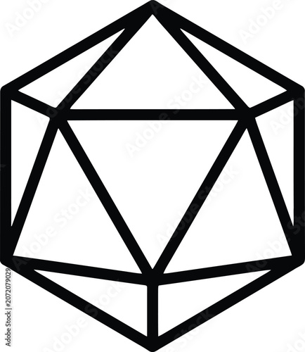 Geometric wireframe illustration of a complex threedimensional polyhedron shape with clean black lines