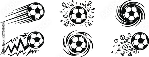 Foto Black soccer balls with motion effects