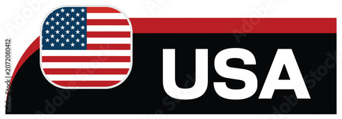 Patriotic USA banner with American flag icon and bold text on black