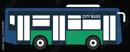 Flat vector illustration of a modern blue and green city bus