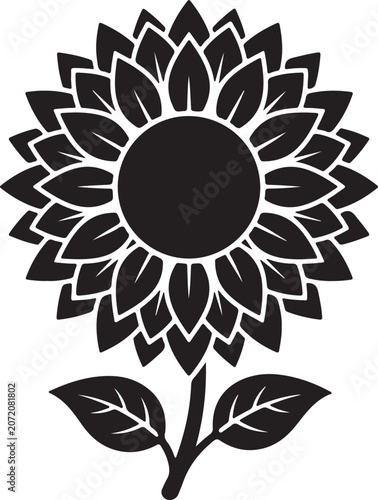 Elegant Sunflower Silhouette Vector Icon, Floral Botanical Symbol, Black Nature Flower Design.