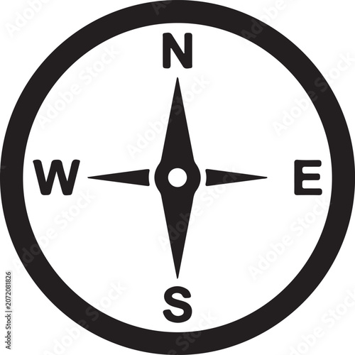 Compass Rose Navigation Icon, Cardinal Directions Symbol, Travel Compass Vector.