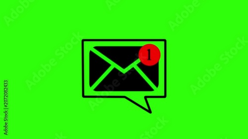 Black envelope inside a speech bubble with a red notification badge containing the number one on a solid green background for editing