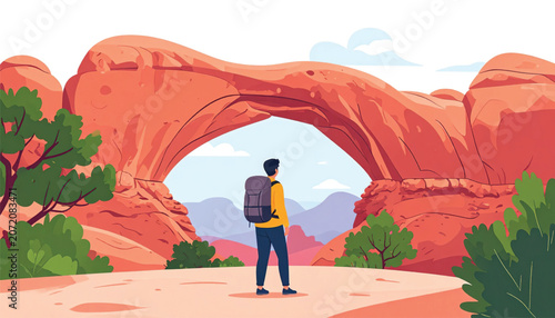 Man wearing backpack standing outdoors.
