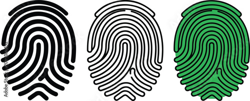 Three Different Fingerprint Patterns Isolated Design Showing Unique Biometric Markings For Security Illustration