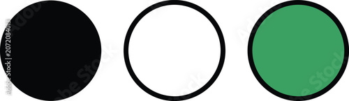 Three Simple Colorful Circles with Different Fill Styles Isolated for Design and Illustration Use