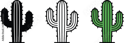 Three stylized cactus illustrations with varying colors for nature and desertthemed graphic designs