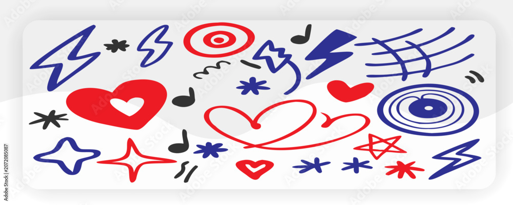 Obraz premium Hand Drawn Y2K Aesthetic Icons and Doodle Elements Vector Set