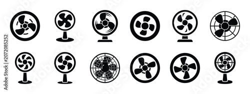 Foto indoor air circulation icon set, black color and white background