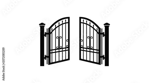 Canvas Print Open wrought iron gates black silhouette gate