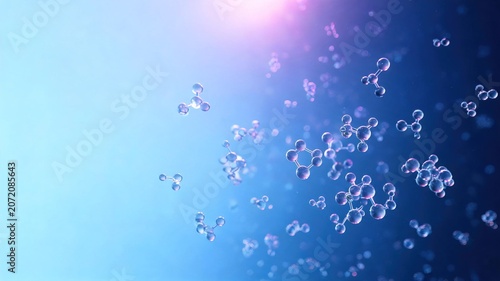 Abstract Molecular Structure with Glowing Particles in Blue and Pink