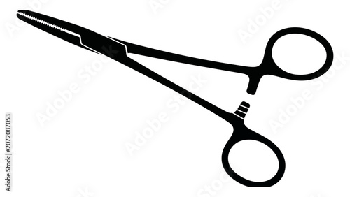 Fotografie Medical hemostatic forceps, surgical clamp tool vector illustration