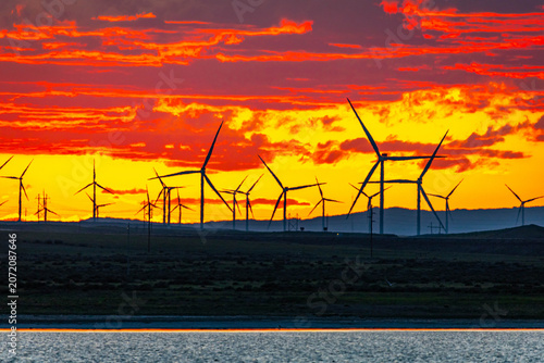 Photography Scenic Aerial View of Wind Turbine Silhouettes at East Allen Lake