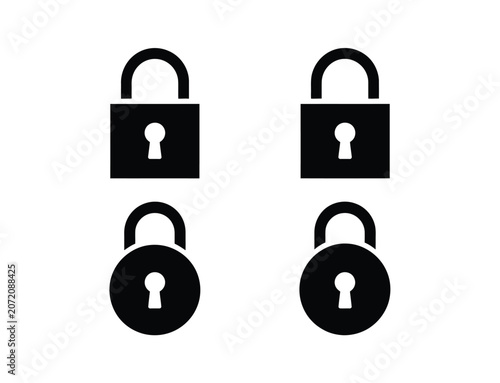 A set of four black padlock featuring square and round isolated on a clean white background for security concepts