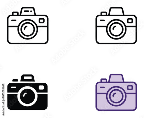A set of four minimalist camera featuring different outline and solid fill styles for digital projects