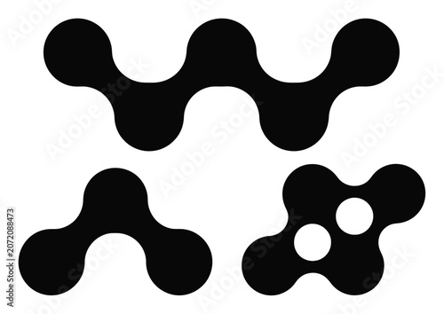 Abstract black and white featuring interconnected rounded shapes and organic blob patterns on a white background