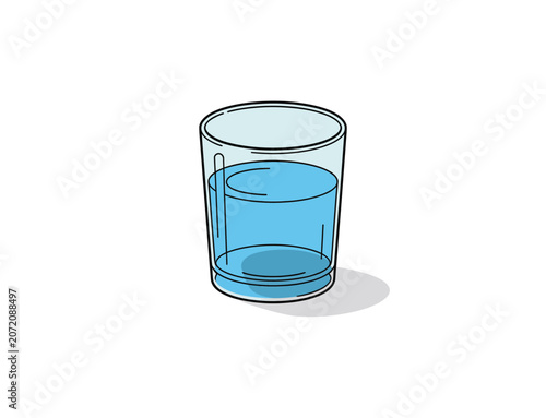 A simple of a clear glass filled with blue water isolated on a white background for projects