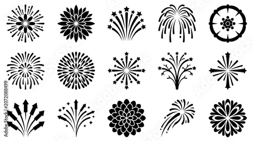 Obraz na płótnie Collection of fireworks explosion designs.