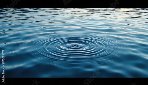 A single drop of water creates concentric ripples on the calm surface of a body of water. © Nomicast