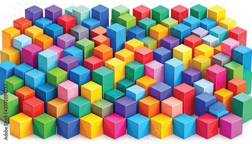 Multicolored plastic toy building blocks pile.