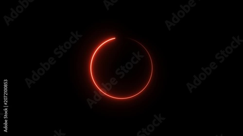 Neon light animated glowing circle loading icon on black background 4k video.