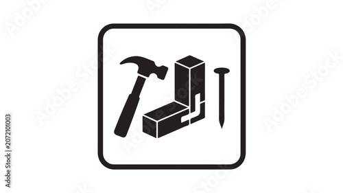 Hammer and Nails Carpentry Icon for Construction and DIY Renovation