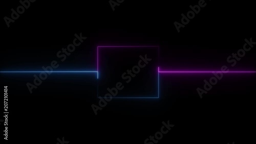 Abstract black background, neon box with glowing neon lines on black background. Glowing Neon light frame rectangle loading icon background.