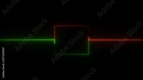 Abstract black background, neon box with glowing neon lines on black background. Glowing Neon light frame rectangle loading icon background.