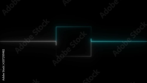 Abstract black background, neon box with glowing neon lines on black background. Glowing Neon light frame rectangle loading icon background.