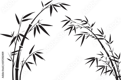 Traditional Asian style bamboo arch frame with detailed stalks and blowing leaves