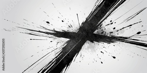Schilderij op canvas Abstract black and white grunge ink splatter texture background with paint splas