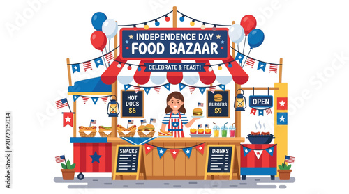 Indonesian Independence Day Food Festival Market Stall Illustration
