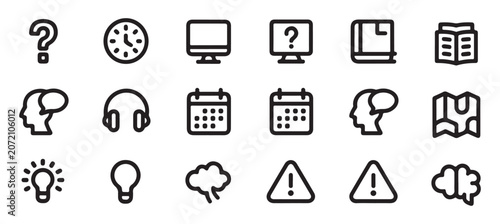 Set of line style icons related to communication education and learning for various applications.