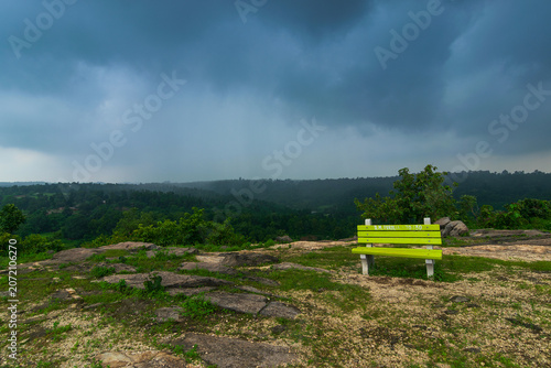 Empty bench on top of Mayur Pahar, 