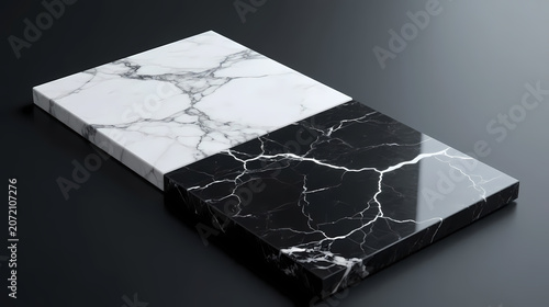 White and black marble slabs on gray background