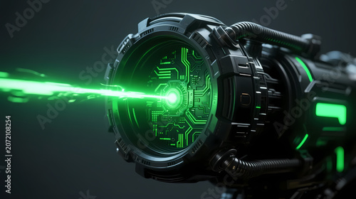 Black laser emitter with glowing green core