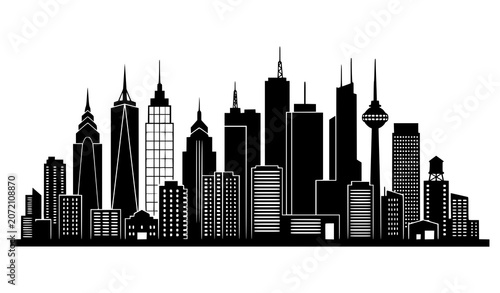 Fotografía Modern City Skyline Silhouette Vector Illustration Featuring Mix of Global Skysc