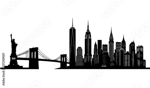 Obraz na plátně New York City Skyline Silhouette Vector Artwork Displaying Famous Manhattan Skys