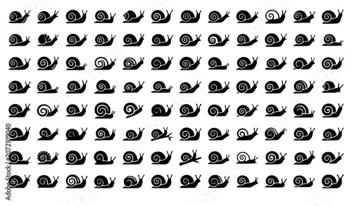 Quadro su tela Snail Silhouette Vector Icon Bundle Featuring Large Collection of Garden Snails