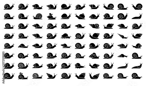 Photos Snail Silhouette Vector Icon Set Featuring Various Garden Snails and Slugs crawl