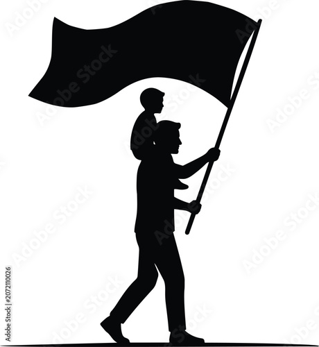 Patriotic Parent Carrying Child with Flag Silhouette, Family Unity, National Pride and Freedom Concept Vector Illustration
