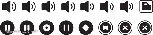 Фотография Collection of various media control and playback icons on white background