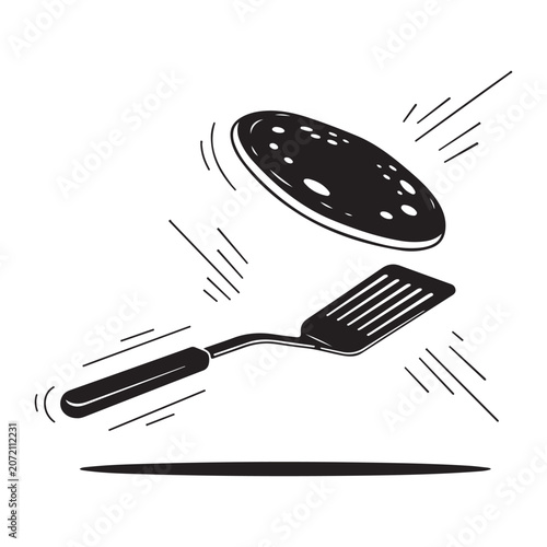 фотографія Pancake being flipped with a spatula vector illustration for breakfast cooking a