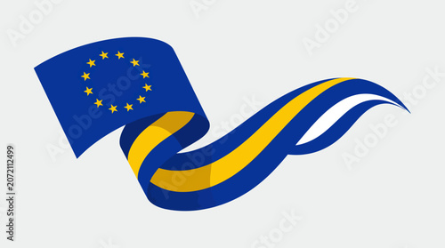 European union flag ribbon waving