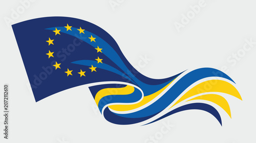 European union flag waves energetically