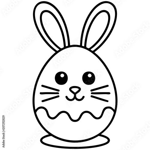 Obraz na plátně Minimal Cute Easter Bunny Egg Head Sitting On Circular Platform Design Isolated