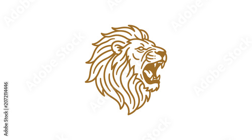 Fényképezés An illustration of a roaring lion's head in profile, with a microphone element d