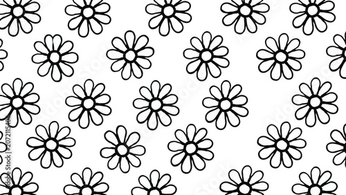 Repeating Pattern of Black Outline Daisy Flowers on a White Background daisy pattern flower pattern